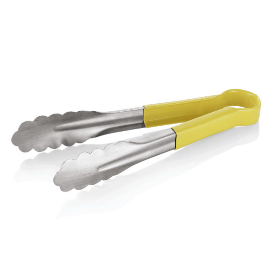 Иноксова щипка с неплъзгащо се PVC покритие, 24см, жълта, Tongs 1549 HACCP - WAS