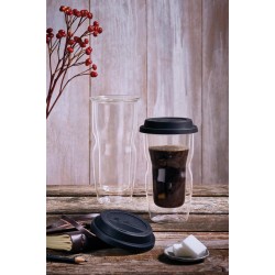 Стъклена двустенна термо чаша със силиконов капак 340мл DRINK&DESIGN-(12837/01) (RM 508) - Luigi Bormioli