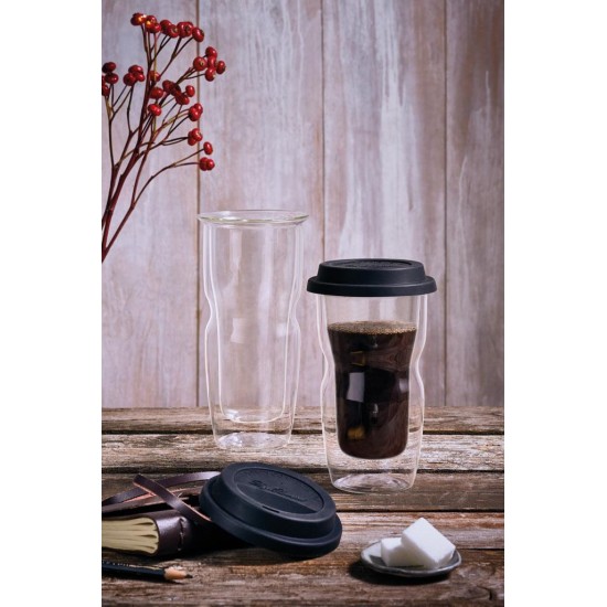 Стъклена двустенна термо чаша със силиконов капак 340мл DRINK&DESIGN-(12837/01) (RM 508) - Luigi Bormioli