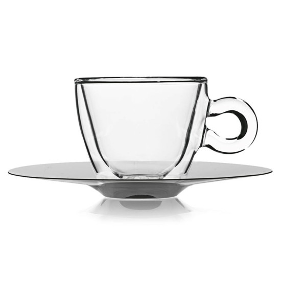Стъклена двустенна чаша с метална чинийка 165мл DRINK&DESIGN-(10086/01) - Luigi Bormioli