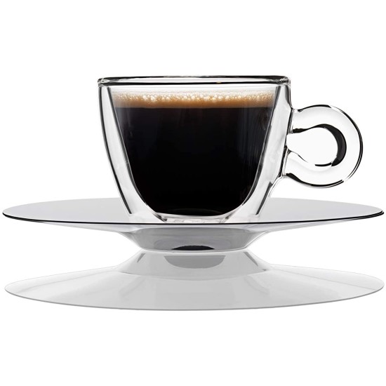 Стъклена двустенна чаша с метална чинийка 165мл DRINK&DESIGN-(10086/01) - Luigi Bormioli