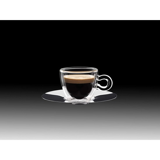 Стъклена двустенна чаша с метална чинийка 165мл DRINK&DESIGN-(10086/01) - Luigi Bormioli