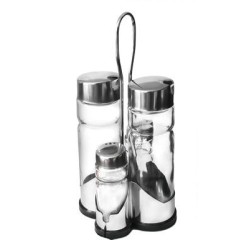 Стъклен оливерник от 5 части на стойка хром/пластмаса CONDIMENT SET (H3031) - Horecano