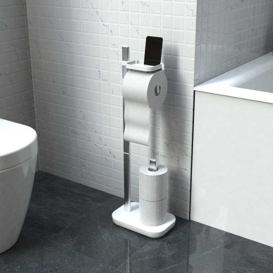Стойка за тоалетна хартия и WC четка 16x25xh73см бяла PN-(M-E75-01) - Primanova