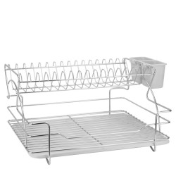 Иноксов стелаж / сушилник за чинии на 2 етажа 48x37x25см + подложна тавичка DE LUX (40281) - Horecano