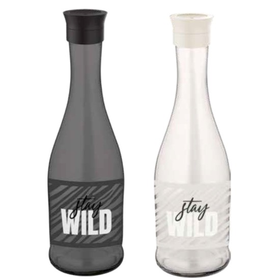 Стъклена гарафа с декор 1л "Stay Wild" различни цветове M-212004 - Horecano