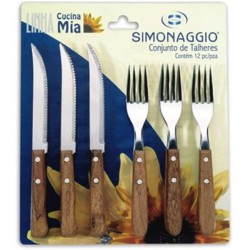 Комплект от 12 елемента(6 вилици+6 ножа)с дървена дръжка SIM-CUCINA MIA-(1520/12) - SIMONAGGIO