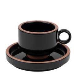 Порцеланова чашка с чинийка 70мл HELLA BLACK (HC-561169) - Horecano