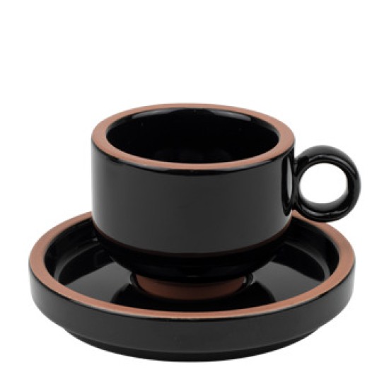 Порцеланова чашка с чинийка 70мл HELLA BLACK (HC-561169) - Horecano