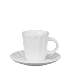 Порцеланова чаша за топли напитки релефна 220мл с чинийка ф15см бяла BARISTA-(HC-561259) - Horecano