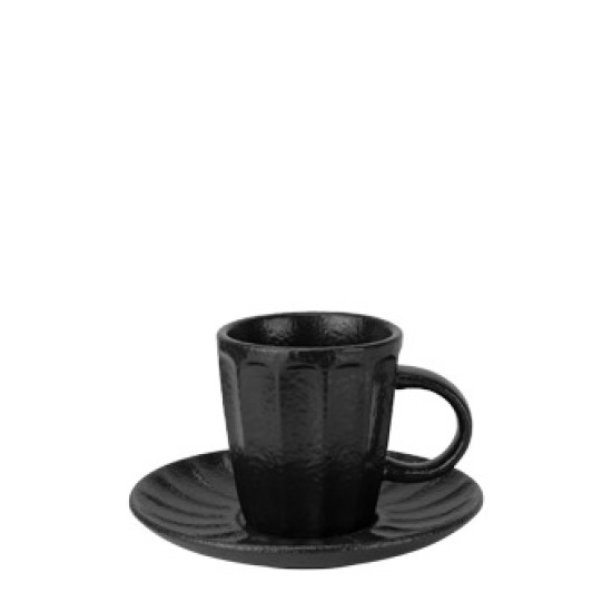 Порцеланова чаша за еспресо релефна 110мл с чинийка ф14см черна BARISTA-(HC-561262) - Horecano