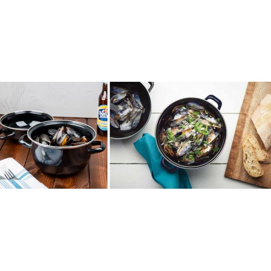 Емайлирана тенджера за миди ф24см 6,5л/3л черна РЯ-(3017+3153/24 Moules) - Horecano