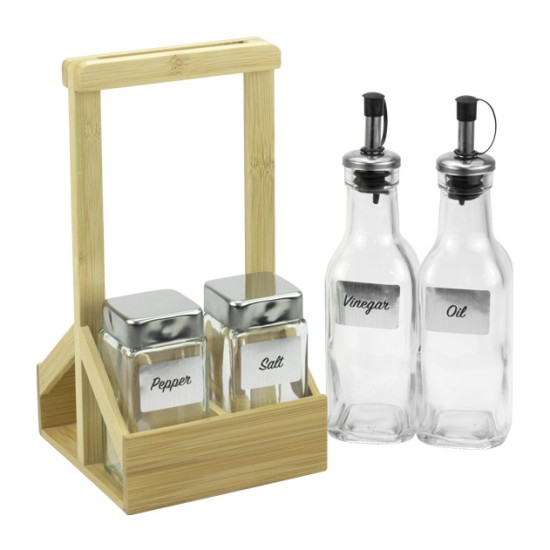 Стъклен оливерник на дървена стойка с дръжка 175мл/130мл NATURAL WOOD (6358B) - Horecano
