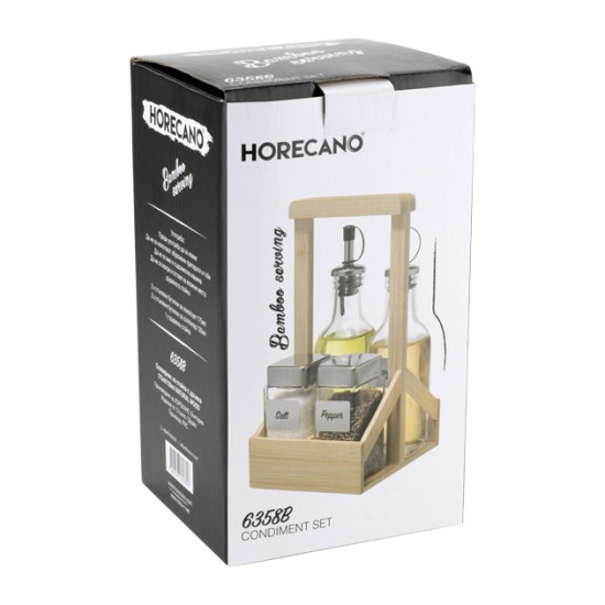 Стъклен оливерник на дървена стойка с дръжка 175мл/130мл NATURAL WOOD (6358B) - Horecano