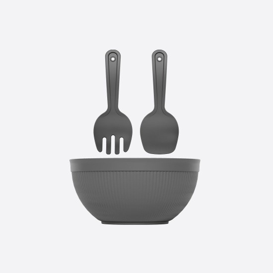 Пластмасов комплект за салата (купа + 2 лъжици за сервиране) антрацит 4,2л (10730) - Dunya