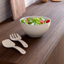 Комплект за салата (купа + 2 лъжици за сервиране) крем 4,2л (10730) - Dunya