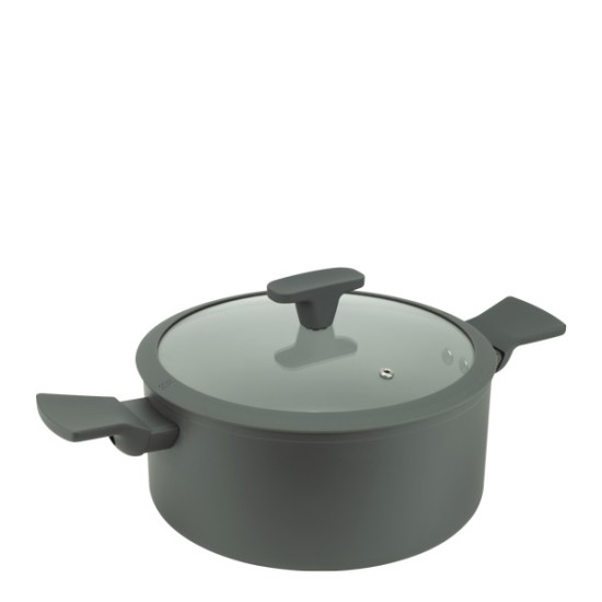 Алуминиева тенджера със стъклен капак и незалепващо покритие ф24x11,2см CERAMIC GRAY HOME-(DFC-SC06-24) - Horecano