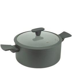 Алуминиева тенджера със стъклен капак и незалепващо покритие ф26x12см CERAMIC GRAY HOME-(DFC-SC06-26) - Horecano