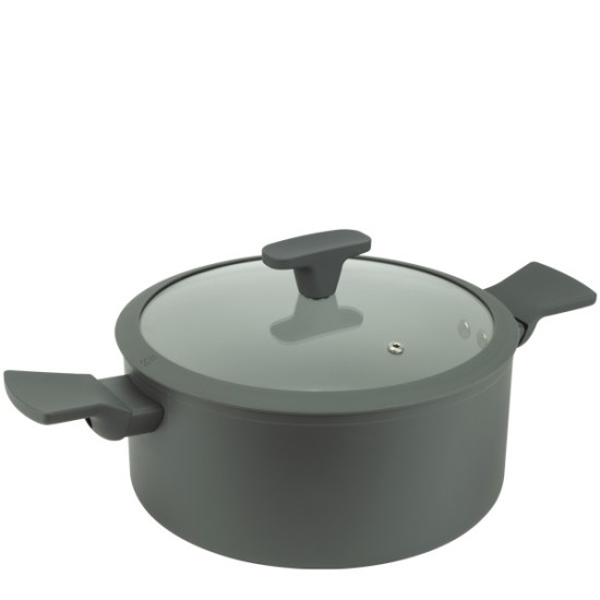Алуминиева тенджера със стъклен капак и незалепващо покритие ф26x12см CERAMIC GRAY HOME-(DFC-SC06-26) - Horecano