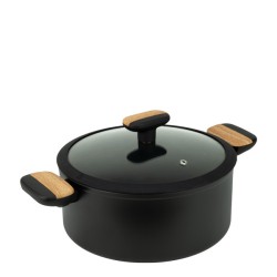 Алуминиева тенджера със стъклен капак и незалепващо покритие ф24x11см BLACK AND WOOD HOME-(DFC-SC16-24) - Horecano