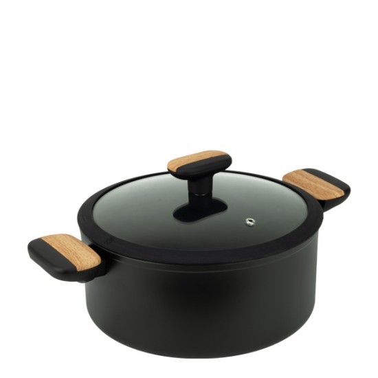 Алуминиева тенджера със стъклен капак и незалепващо покритие ф24x11см BLACK AND WOOD HOME-(DFC-SC16-24) - Horecano