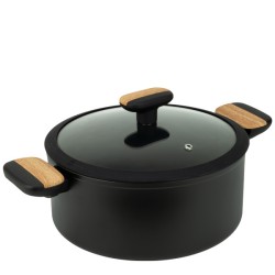 Алуминиева тенджера със стъклен капак и незалепващо покритие ф26x12см BLACK AND WOOD HOME-(DFC-SC16-26) - Horecano
