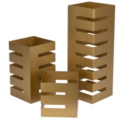 Комплект стойки за блок маса квадратни 3бр GOLD (15x15xh15см / 15x15xh28см / 15x15xh44,75см) (SG-56486 (S3)) - Horecano