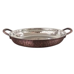Oвална шола с релеф и медно покритие с две дръжки 25x15.75x5см 700мл ANTIQUE-(SG-86210(C)) - Horecano