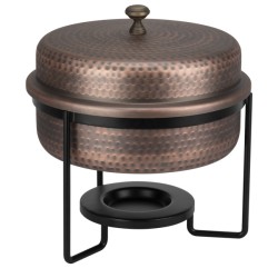 Бен Мари кръгло с релеф и медно покритие с черна стойка ф33,5см 5л ANTIQUE HORECANO-RUSTIC-(SG-86464(B))