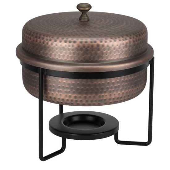 Бен Мари кръгло с релеф и медно покритие с черна стойка ф33,5см 5л ANTIQUE HORECANO-RUSTIC-(SG-86464(B))