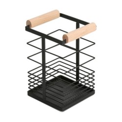 Метална поставка за прибори с дървени дръжки 10x10xh15,5см G-MATT BLACK-(23256-003) - Horecano