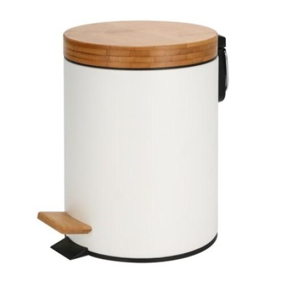 Кош с педал и бамбуков капак 12л. БЯЛ ф25xh38cm HORECANO HOME-(78648-HF002-W)