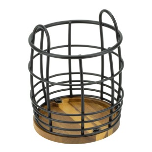 Поставка за прибори метал/дърво ф13,4xh15,5см черен мат HOME-(WK810753) - Horecano
