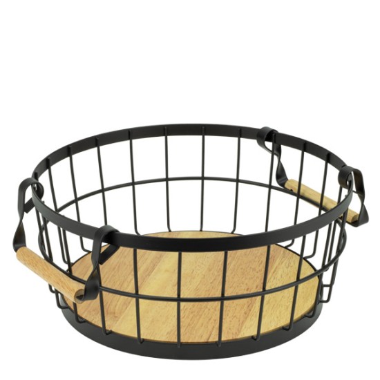 Панер с дръжки метал/дърво ф30,7x28,2xh12,3см черен мат HOME-(WK810271) - Horecano