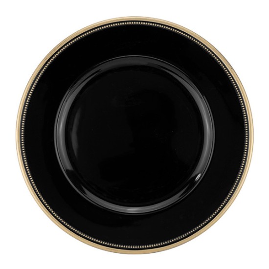 Подложна чиния със златен кант оребрена PVC ф33см BLACK (HC-931458) (243132) - Horecano