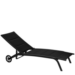 Шезлонг 4 позиционен с колела 193x61xh30см черен HG-(40597TF-WHEEL-B) - Horecano
