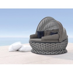 Кръгъл диван със сенник MIAMI светло сив OUTDOOR-(NT014-N1007) - Horecano