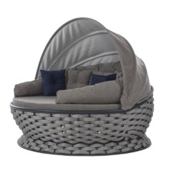 Кръгъл диван със сенник MIAMI светло сив OUTDOOR-(NT014-N1007) - Horecano