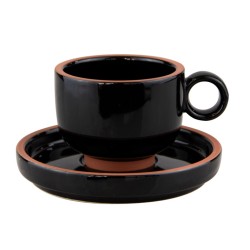Порцеланова чаша с чинийка 200мл HELLA-BLACK-(HC-56440) - Horecano