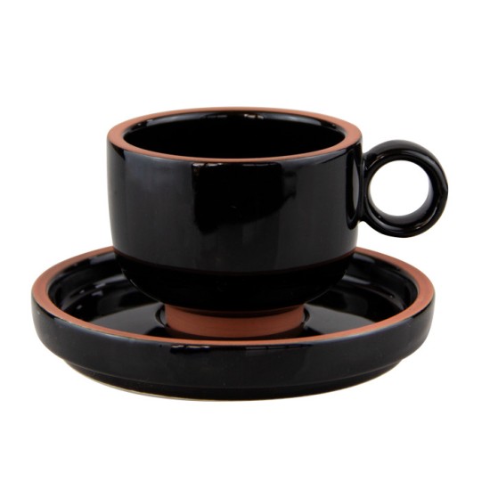 Порцеланова чаша с чинийка 200мл HELLA-BLACK-(HC-56440) - Horecano