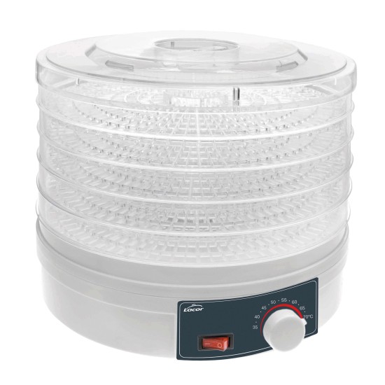Електрически дехидрататор за храна, 220-240V, 50/60Hz, 250W, 70°C (max), 5 тави, ф32x27см, 2,45кг, WHITE – Lacor