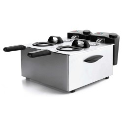 Електрически двоен фритюрник, 220-240V, 50/60Hz, 2 x 2000W, 190°C, 2 x 3,5л, 41x39,5x21см, 6,6кг, ERGO - Lacor