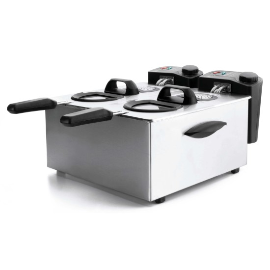 Електрически двоен фритюрник, 220-240V, 50/60Hz, 2 x 2000W, 190°C, 2 x 3,5л, 41x39,5x21см, 6,6кг, ERGO - Lacor