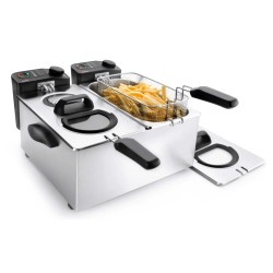 Електрически двоен фритюрник, 220-240V, 50/60Hz, 2 x 2000W, 190°C, 2 x 3,5л, 41x39,5x21см, 6,6кг, ERGO - Lacor