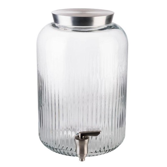 Стъклен диспенсър за напитки с иноксова канелка и капак, ф20см, h30,5см, 7л - APS