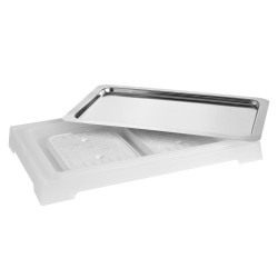 Акрилен бял дисплей с иноксово плато и 2 охладителя, 56,5х35xh6,5см, стакабъл, TOP FRESH – APS