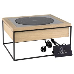 Индукционна станция от 4 части (индукционен котлон (ф24см, 900W), метална стойка, дървена рамка, иноксова рамка), метал /инокс 18/8 / дърво / стъкло, правоъгълна, 35,4x32,5xh19см, VALO – APS