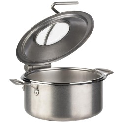 Иноксово Бен Мари / тенджера с капак със стъклен отвор и държач, ф30,5см, h17,5см, 4л, vintage, сиво, ORBIT – APS