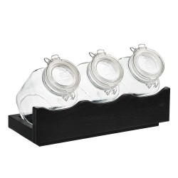 Комплект от 3 стъклени буркани и дървена стойка за бюфет, 43x17xh13,5см, черна, GOOD MORNING – APS