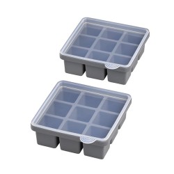 Комплект от 2 силиконови форми за лед (2 x 9 кубчета), 15,5x15,5xh5,5см, сиво, стакабъл – APS